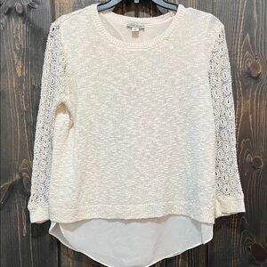 Lucky Brand Sweater S Split Back Cream Lace Cinema Boho‎ Sheer Coquette Girly